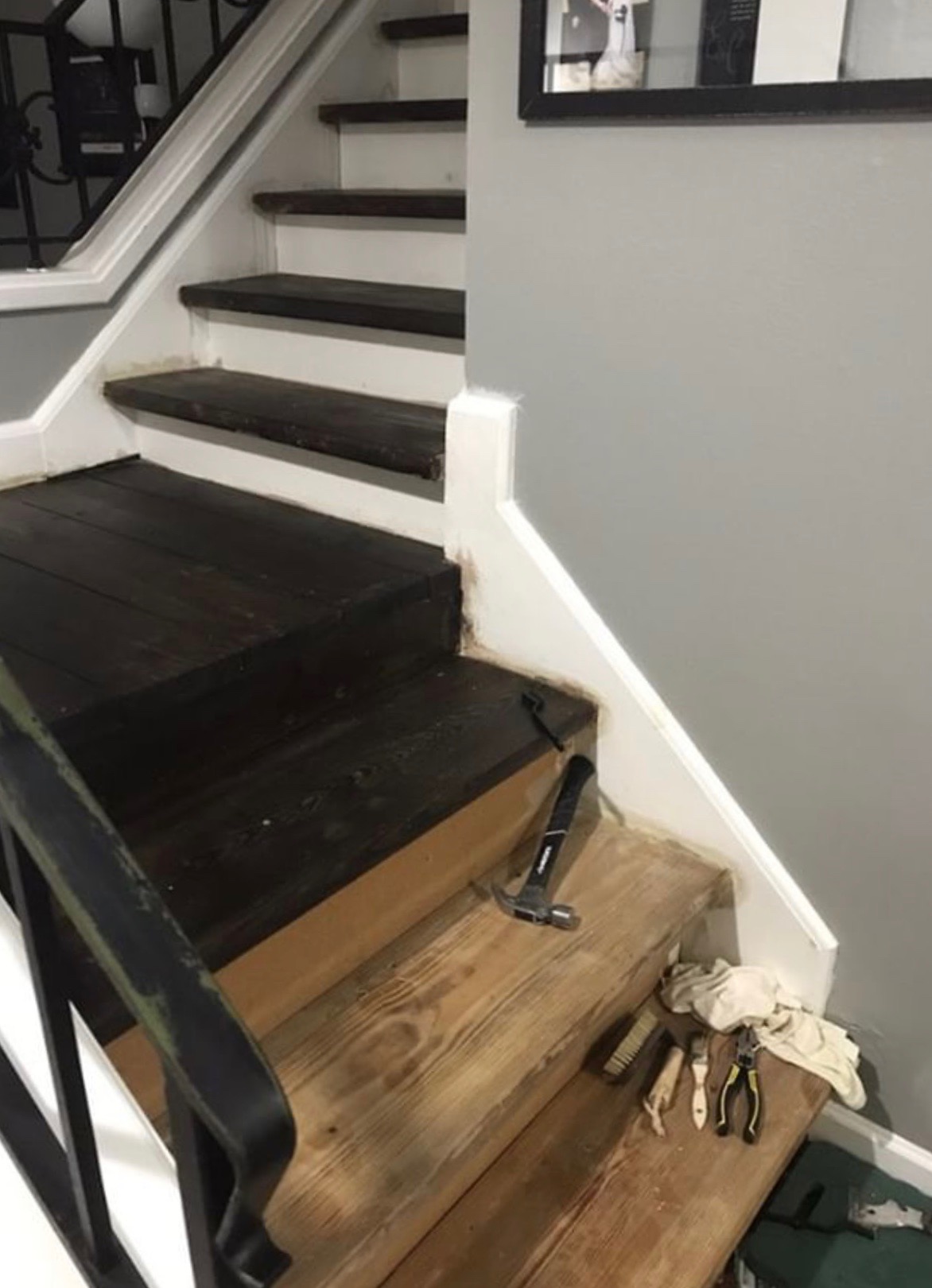 stairs stained with vinegar steel wool stain