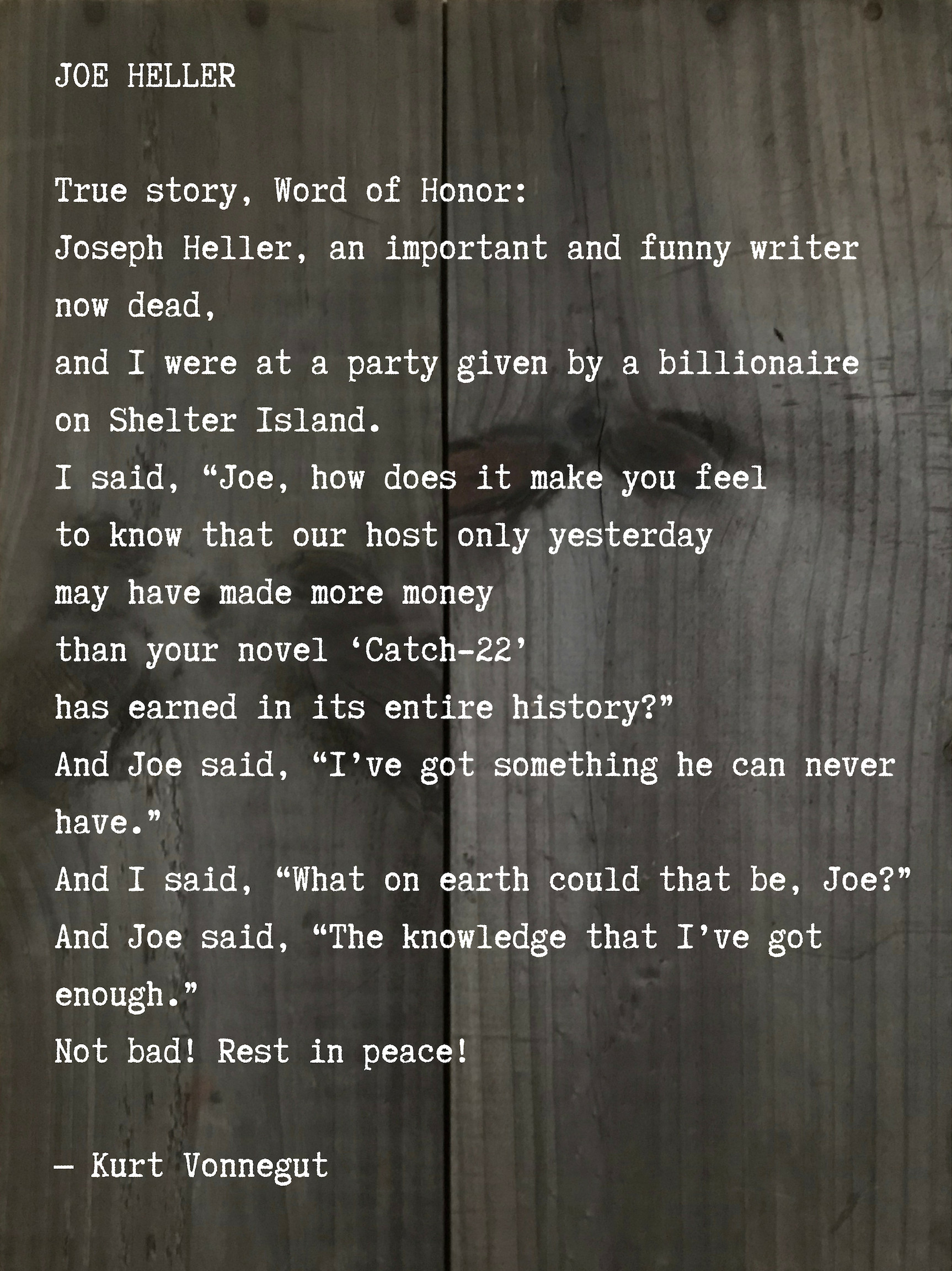 Kurt Vonnegut poem about Joseph Heller