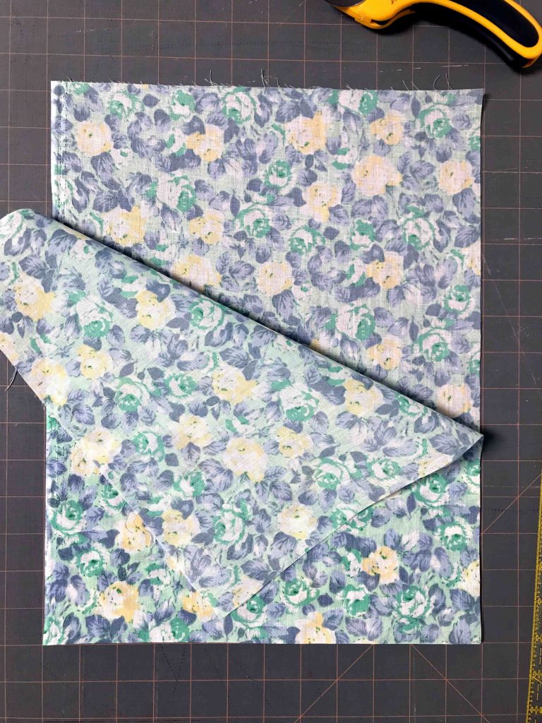 fabric laid out to make a cloth produce bag for zero waste plastic free shopping